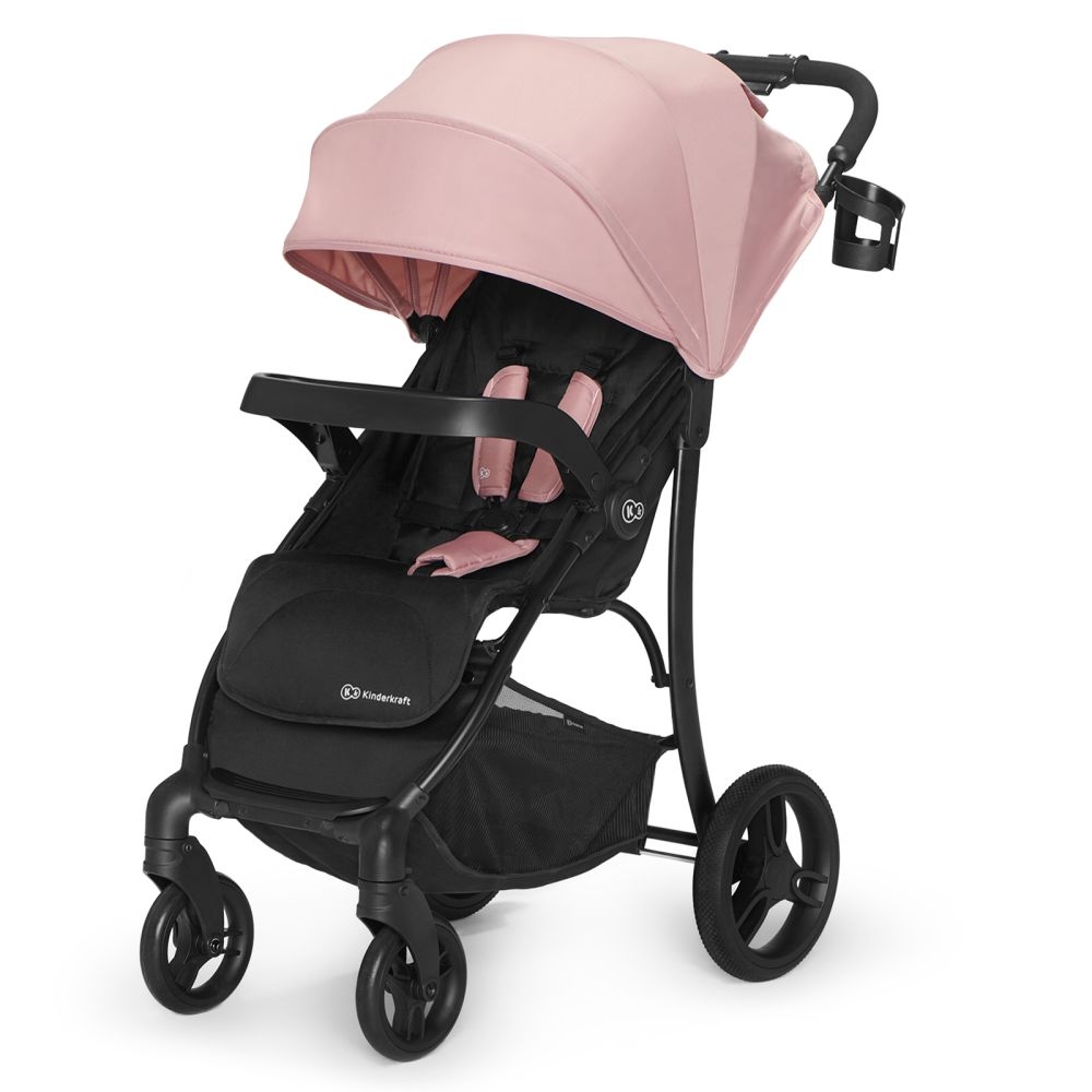 A stroller with a top-class suspension system and a useful tray