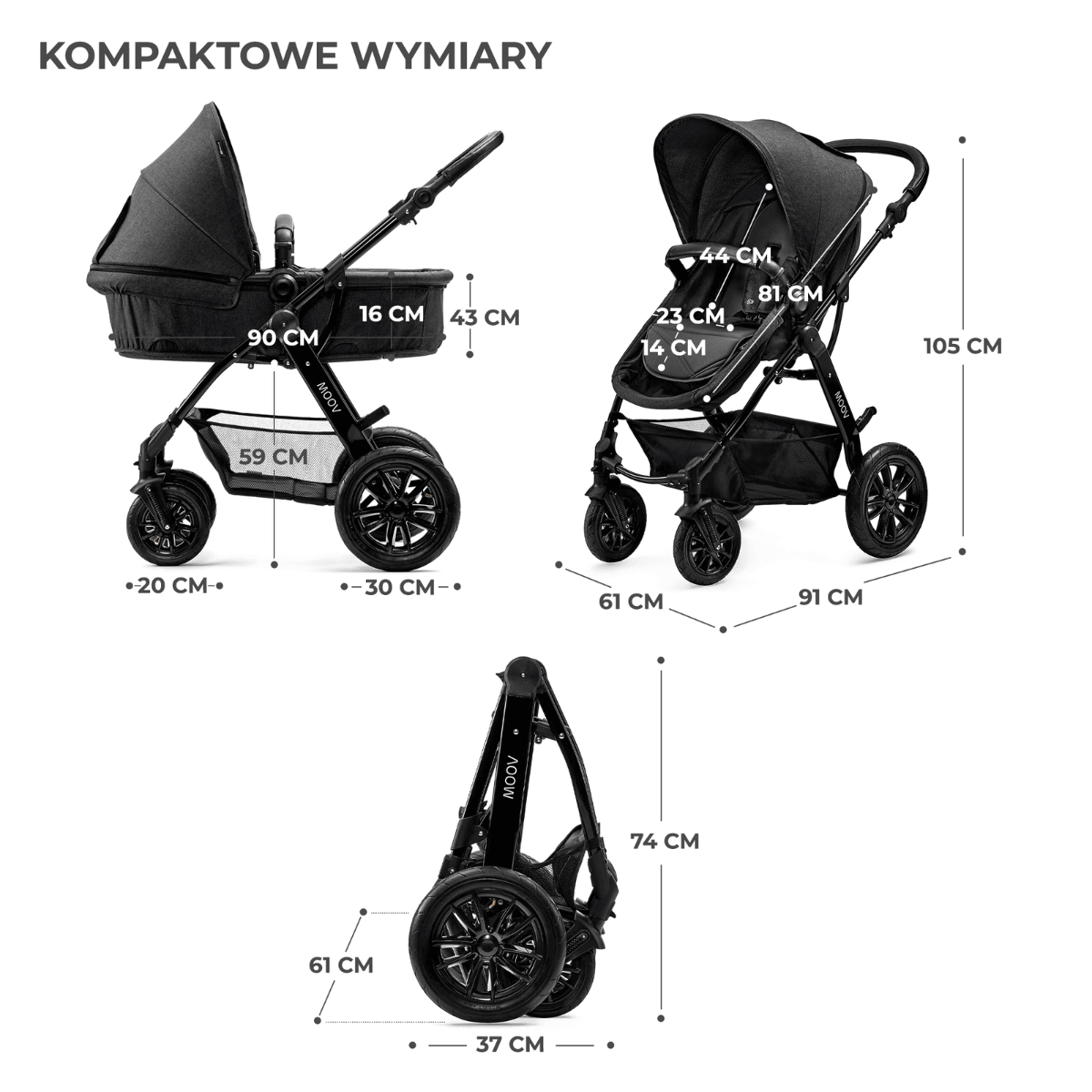Wózek dziecięcy MOOV mink pro 3w1 czarny
