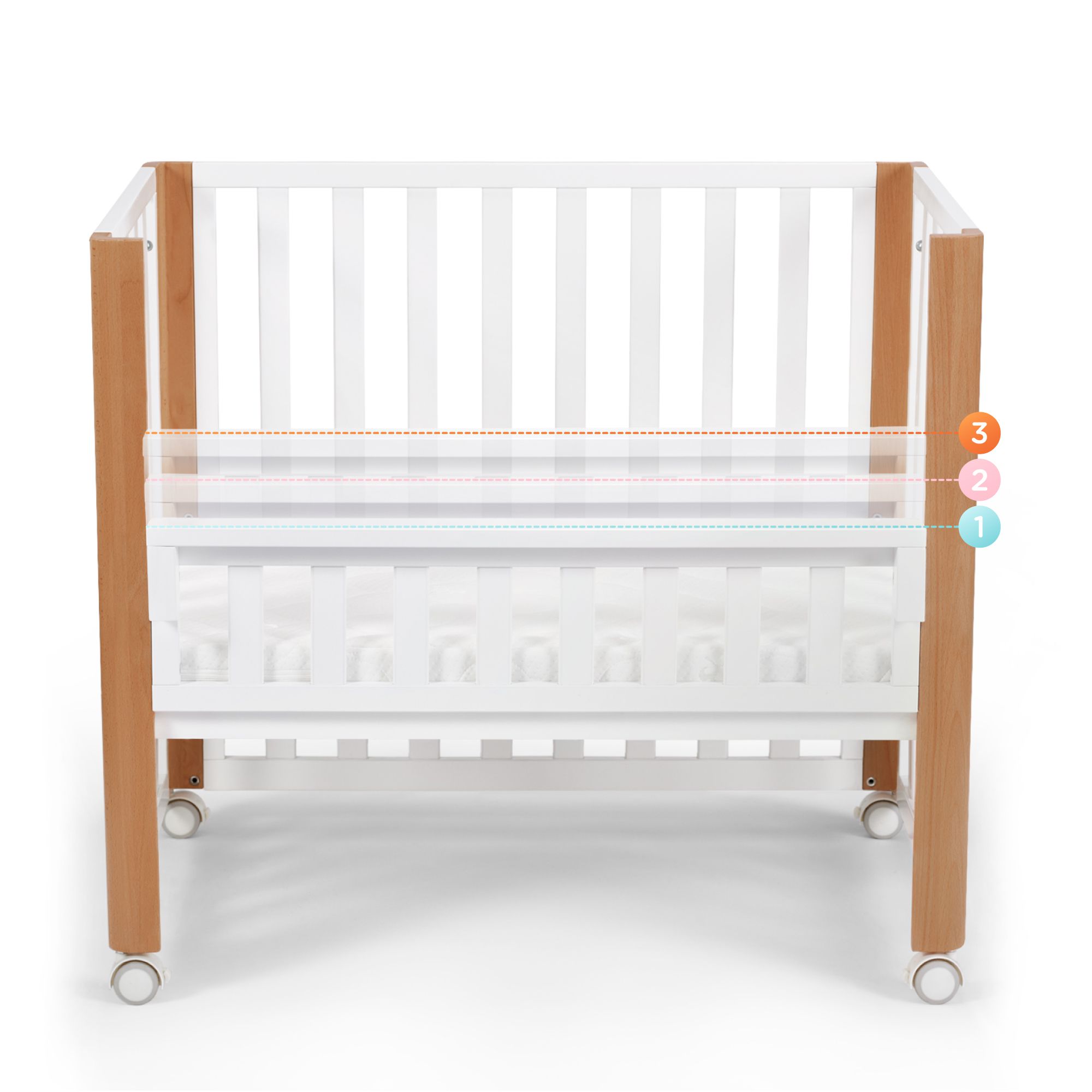 Bottom height adjustment of the co-sleeper cot.